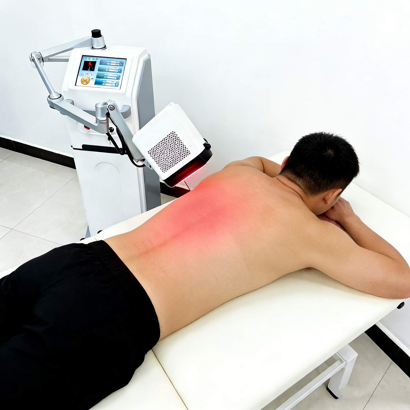 Class 4 Laser Machine – Sciatica & Back Pain Relief Class 4 Laser Machine treating sciatica and back pain on patient's back Pakistan