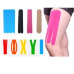 Kinesiology Tape 5 Rolls – Fast Pain Relief in Pakistan Kinesiology Tape 5 Rolls – multi-strip application across shoulder, upper arm, and elbow for enhanced muscle stability.