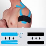 Kinesiology Tape 5 Rolls – Fast Pain Relief in Pakistan Kinesiology Tape 5 Rolls applied on shoulder with cutting technique guide
