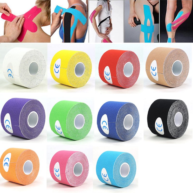 Kinesiology Tape 5 Rolls – Fast Pain Relief in Pakistan Kinesiology Tape 5 Rolls in 11 colors with application on shoulder, knee, back and ankle