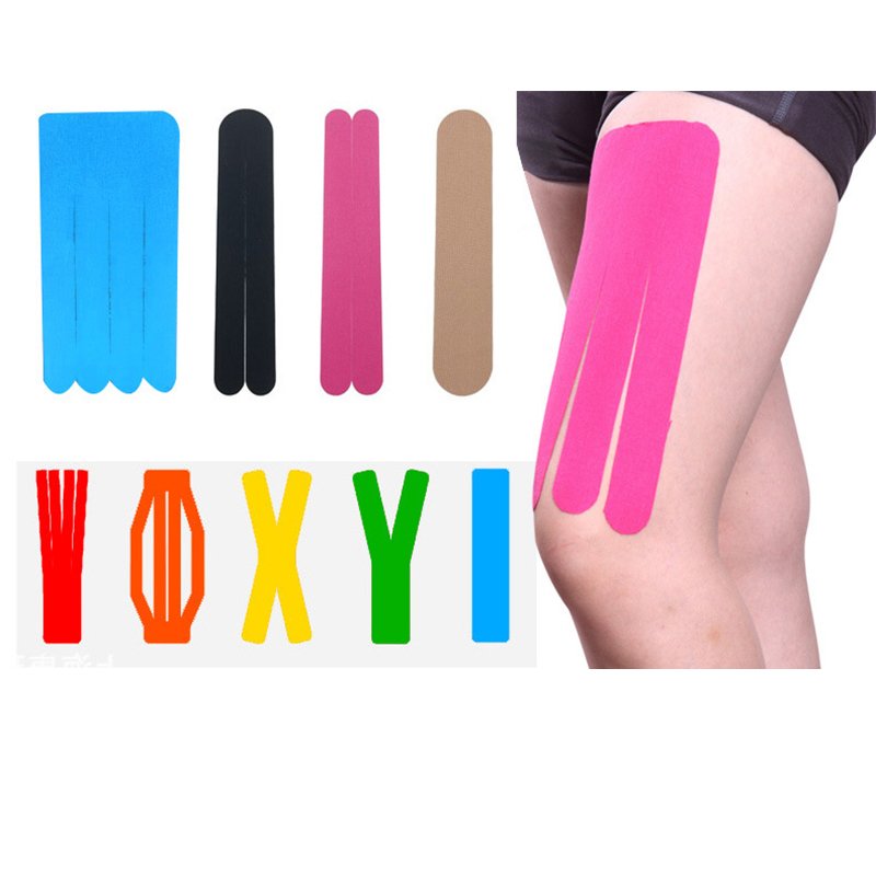 Kinesiology Tape 5 Rolls – Fast Pain Relief in Pakistan Kinesiology Tape 5 Rolls – multi-strip application across shoulder, upper arm, and elbow for enhanced muscle stability.