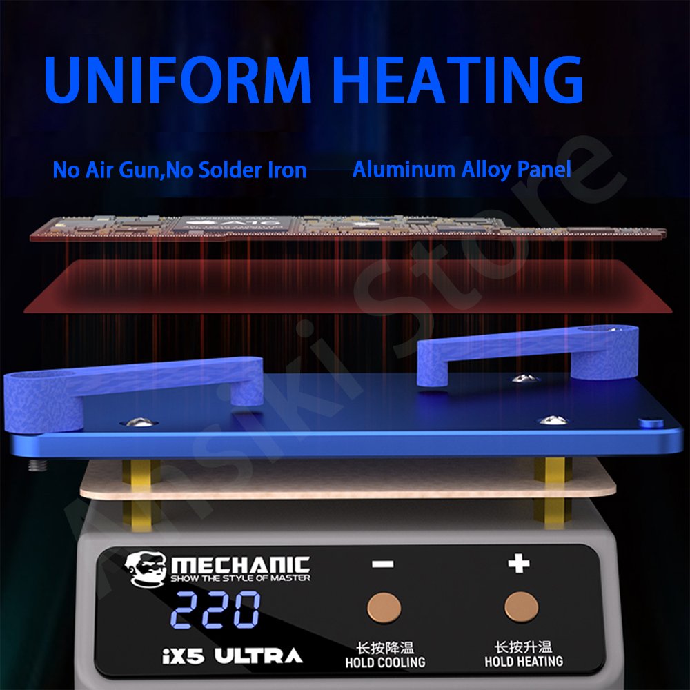 MECHANIC iX5 Heating Platform – Reballing Tool Pakistan MECHANIC iX5 Ultra Preheater uniform heating technology diagram Pakistan